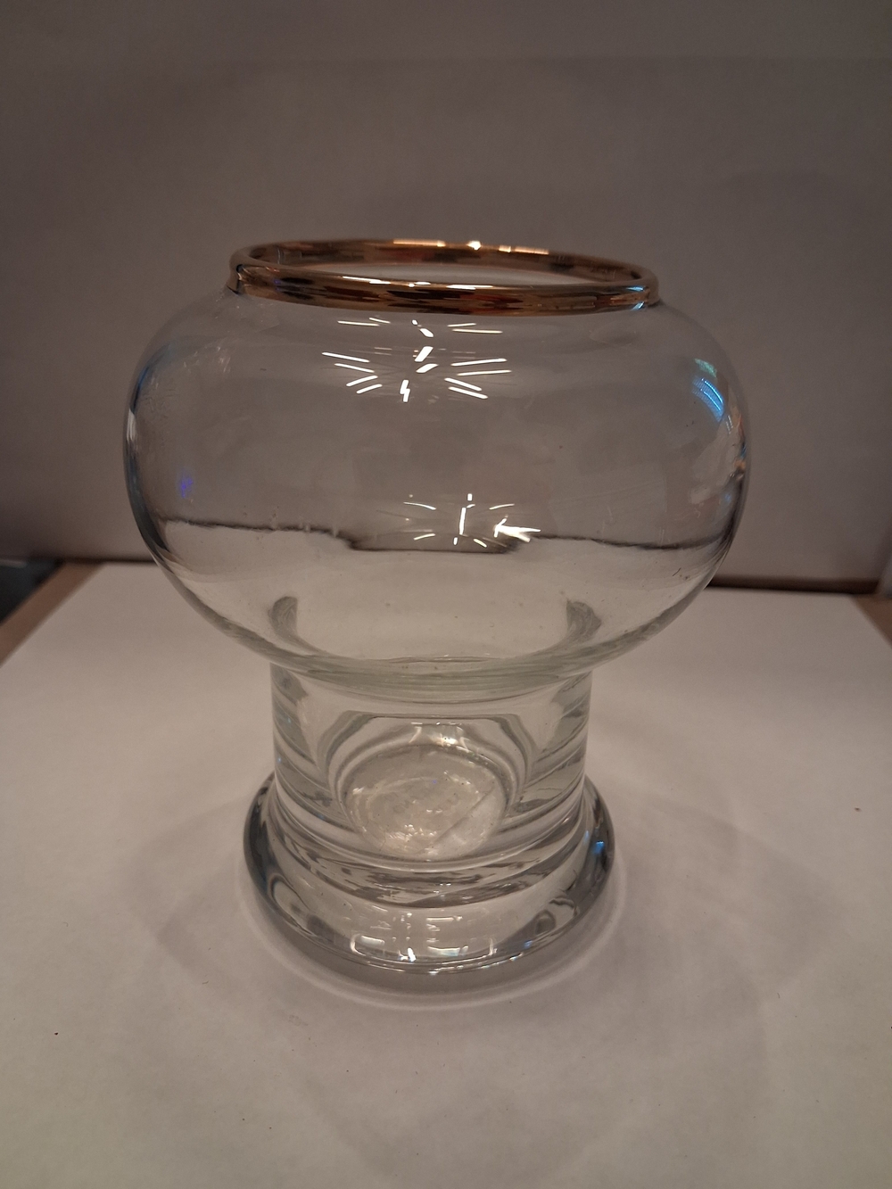 Clear Tea Light Glass Vase with Gold Rim